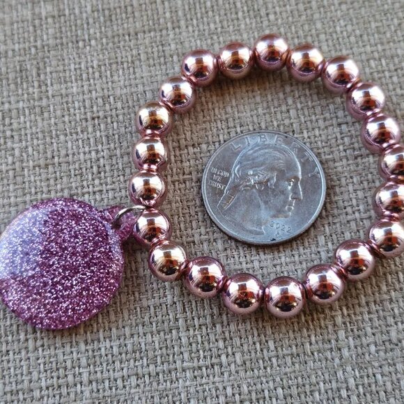 Girl Bracelet Set of 2 Purple and Gold Tone stretched Wrist Band Fashion Jewelry - Picture 5 of 11